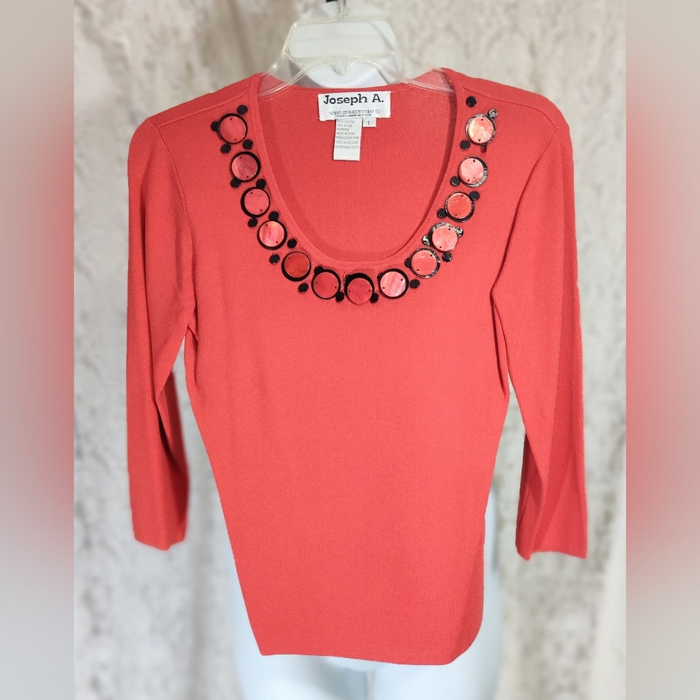 Joseph A. Red Embellished Fitted 3/4 Sleeve Blouse NWOT